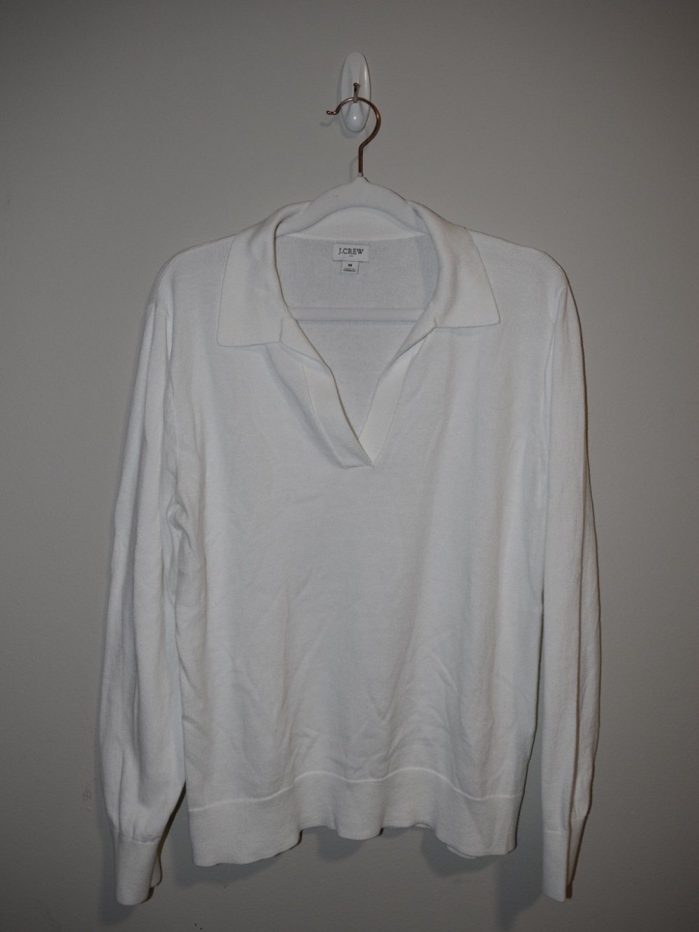 J. Crew Women’s White Long-Sleeve Collared Pullover Knit Sweater